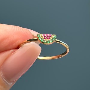 14k Solid Gold Watermelon Ring, Fruit Ring, Gift for Her, Women, Statement, Promise, Stackable Ring, 585 Yellow Gold, Valentine&#39;s Day