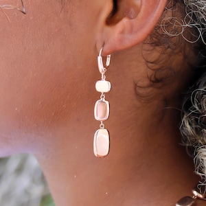 14K SOLID Gold Dangle Earrings, High Polished Squared Drop Earrings, Gift for Women, Romantic, Valentine&#39;s Mother&#39;s Day Birthday, Rose Gold