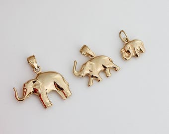 14k Solid Gold Mini Elephant Pendant, Animal Charm, Mammoth Collection, Yellow Gold, Gift for Women, Her, Authenticity Stamp