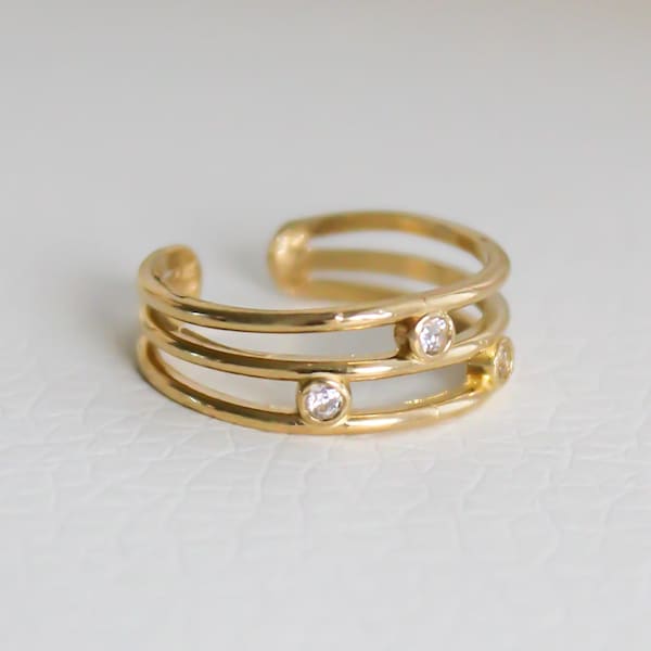 Anillo para el dedo del pie de oro macizo de 14 k, piedra de circonita cúbica, anillo para el dedo del pie con banda resistente al agua, anillo para el dedo del pie de oro ajustable, sello 585 o 14 k, regalo para ella, amarillo