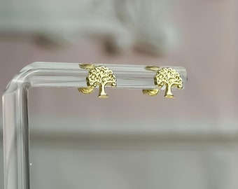 14K SOLID Gold Baum Ohrstecker - Pflanzen, Natur Geschenk, Geschenk für Frauen, Frau, Mädchen, Freundin