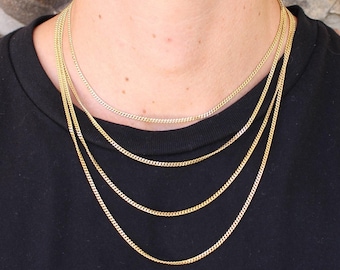 14k SOLID Gold Miami Cuban Curb Link 2mm Chain Necklace 16" 18" 20" 22", Unisex Adult, 585 Authentic Solid 14K Yellow Gold - Lobster Clasp
