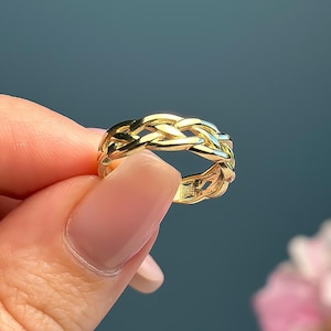 14k Solid Gold Celtic Knot Ring - Weaving Knot Ring - Infinite Knot - Gift for Her, Women, Authentication Stamp 585 or 14k
