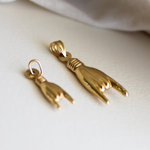 Colgante de mano de rock and roll en oro macizo de 14 k, collar musical, dije de mano, oro amarillo 585, regalo de rock and roll, regalo para ella, para él, cumpleaños