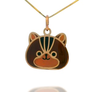 14k Solid Gold Teddy Bear Pendant Hand-Painted Charm Necklace, Animal Lover Jewelry, Gift For Her - Adjustable Chain 0.5mm or Cuban Link 1mm
