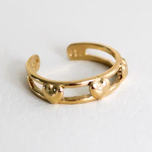 14k Solid Gold Heart Toe Ring, Romantic, Love, Waterproof Band Toe Ring, Adjustable Gold Toe Ring, 585 Stamp or 14k, Gift for Her, Yellow