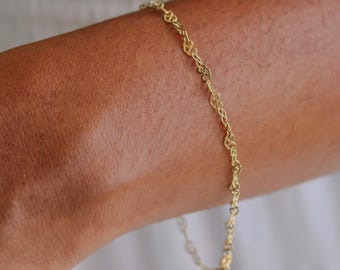 14k Solid Gold Dainty Heart Link Bracelet, 7.5" 3mm Chain, Gift, Authenticity Stamp, Lobster Clasp, Valentine's Day, Romantic Bracelet