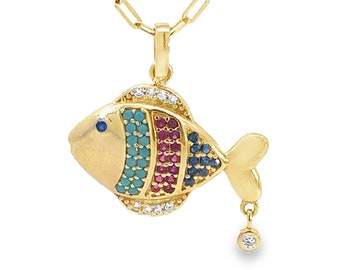 14k Solid Gold Fish Pendant - Marine Animal Charm -  Gift for Her, Women - Sea Collection
