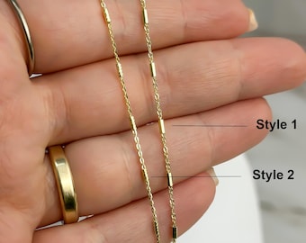 14k Solid Gold Kette Kabellink 1 mm Halskette mit einer Bar 16 "18" 20" Zierliche Halskette für Anhänger - Geschenk für Frauen, 585 oder 14k Stempel - Gelb