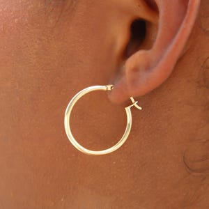 10k Solid Gold Hoops, Plain Polished Earrings, Real Gold Earrings, Minimalist Hoops, Gift for Her, Yellow Gold, Latch Back, 25mm
