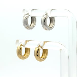 14k Solid Gold Plain Huggie Earrings, Mini Hoops, Dainty Yellow, White Gold Earrings - Stylish, Fancy Gift for Her, Women, 585 Stamp