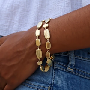 14k Yellow Gold Bracelet Squared, Fancy, Stylish, 9mm Adjustable 7&quot; to 7.5&quot; High Polished, Gift for Women, Minimalist, 585 Stamp Yellow Gold