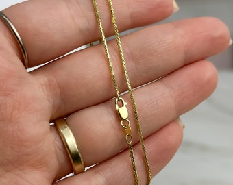 Cadena Franco de oro macizo de 14 k (1 mm x 1,2 mm), collar de 16" (oro amarillo) - Regalo para hombre y mujer (unisex) - Cierre con sello