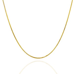 14k SOLID Gold Box Chain, 0.5mm Thin Necklace Adjustable 16", 17" & 18", Gift for Her, 585 Yellow Gold, Dainty, Squared Lightweight Link