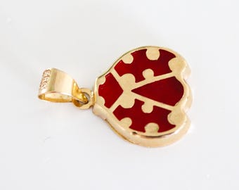 14k Solid Gold Red Lady Bug Pendant, Mini Lady Bug Charm, Red Enamel Necklace, Dainty Insect Jewelry, Gift for Her, Girls, 14k, 585 Stamped