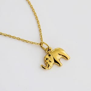 14k of 10k massief gouden mini-olifanthanger, dierenbedel, mammoetcollectie, geel goud, cadeau voor vrouwen, haar, authenticiteitsstempel