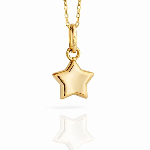 Colgante de estrella amarilla en oro macizo de 14 quilates. Collar romántico, ideal como regalo para ella o mujer. Sello de autenticidad 585. Día de la Madre o cumpleaños.