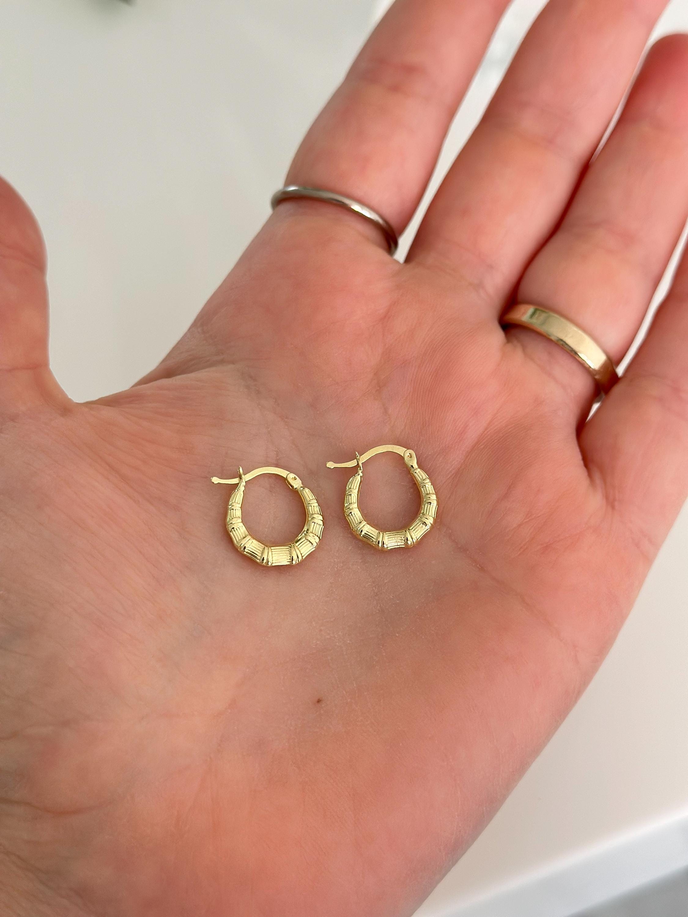 14k Solid Gold Hoop Earrings, Mini African Bamboo Hoop Earrings, Real Gold Bamboo Earrings, Minimalist Gold Hoops, Gift for Her, 585 Yellow