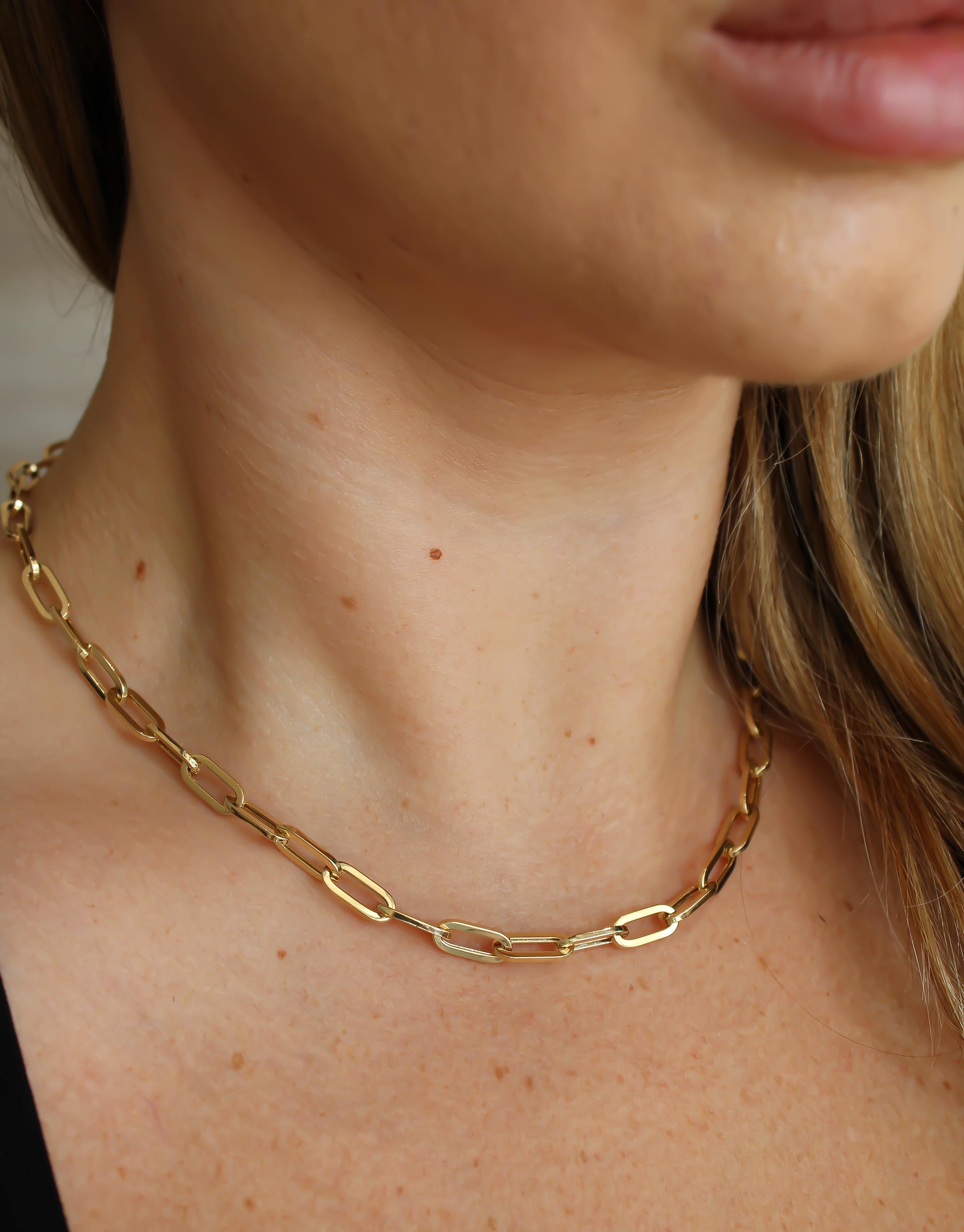 14k SOLID Gold Paper Clip Chain 6mm Necklace 18.5