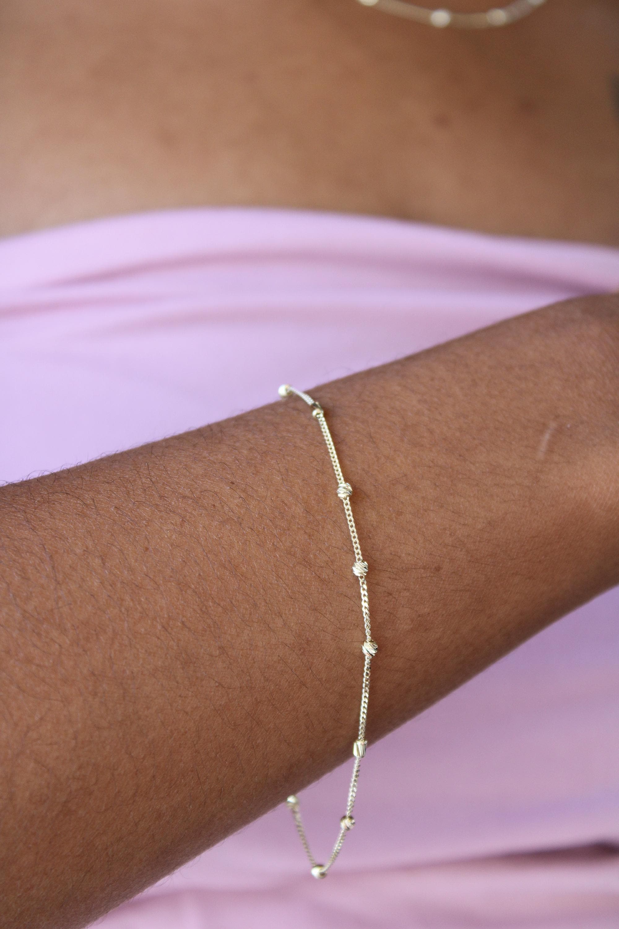 10k Solid Gold Ball Beaded Bracelet Adjustable From 7