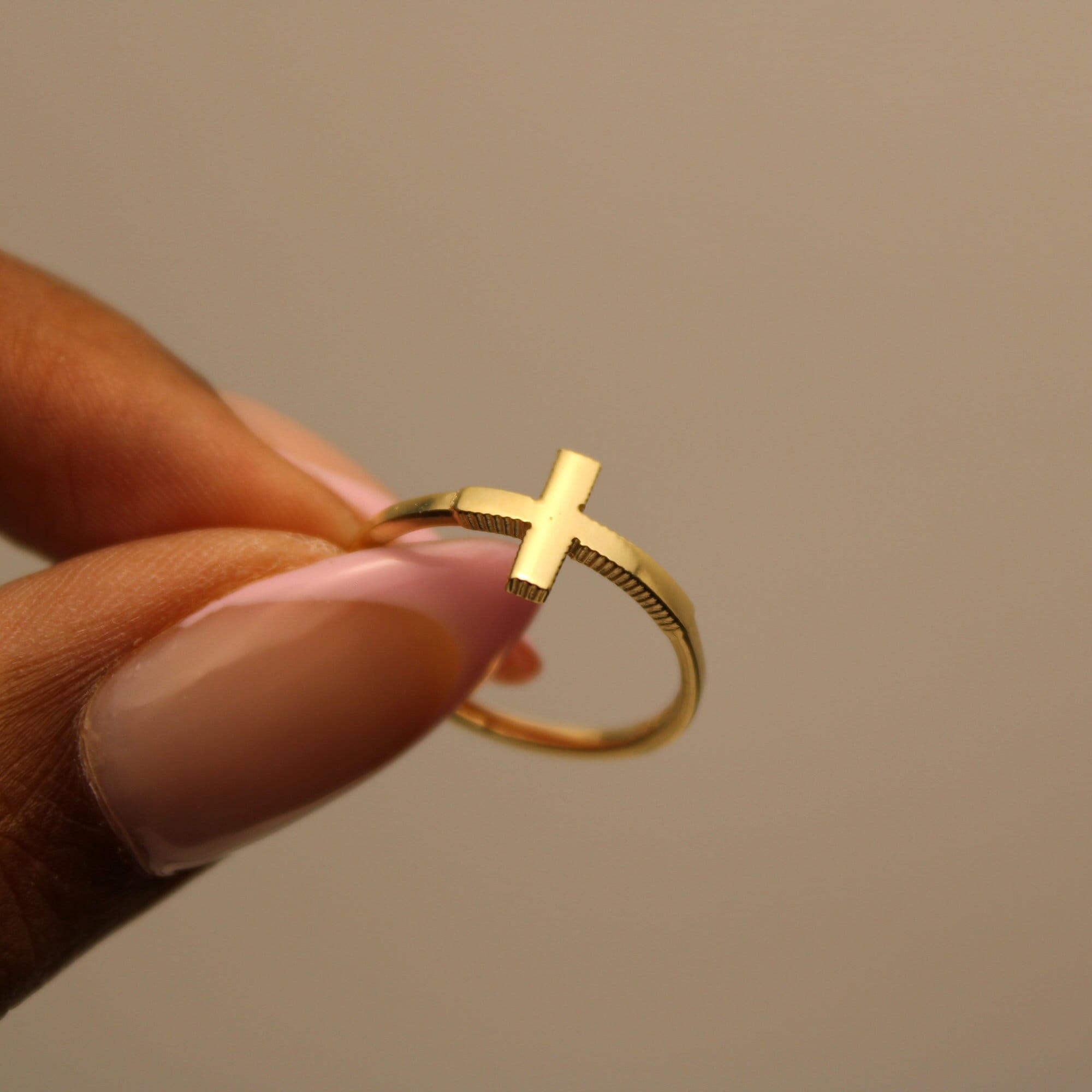 14k Solid Gold Cross Ring, High Polished, Religious Holy Ring