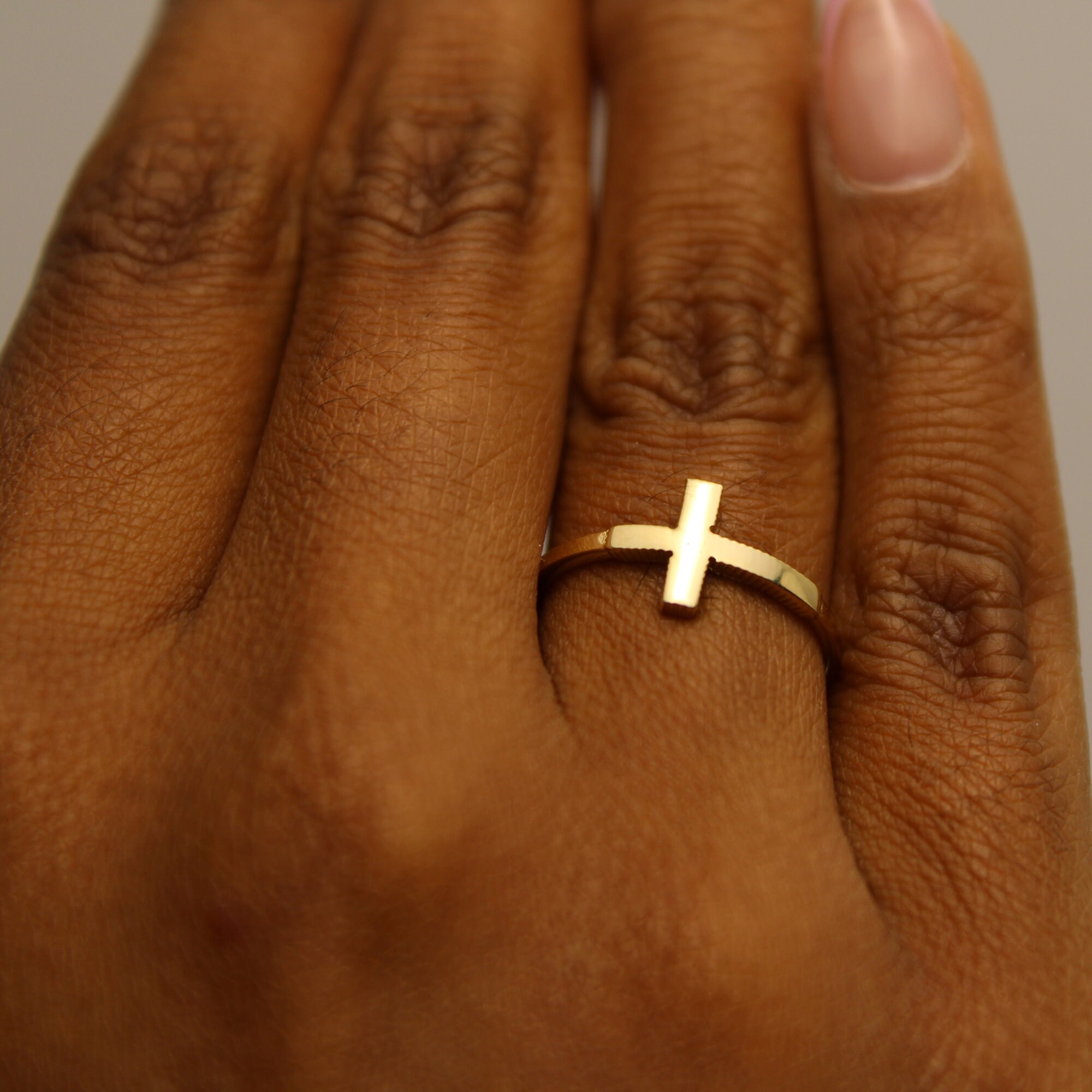 14k Solid Gold Cross Ring, High Polished, Religious Holy Ring