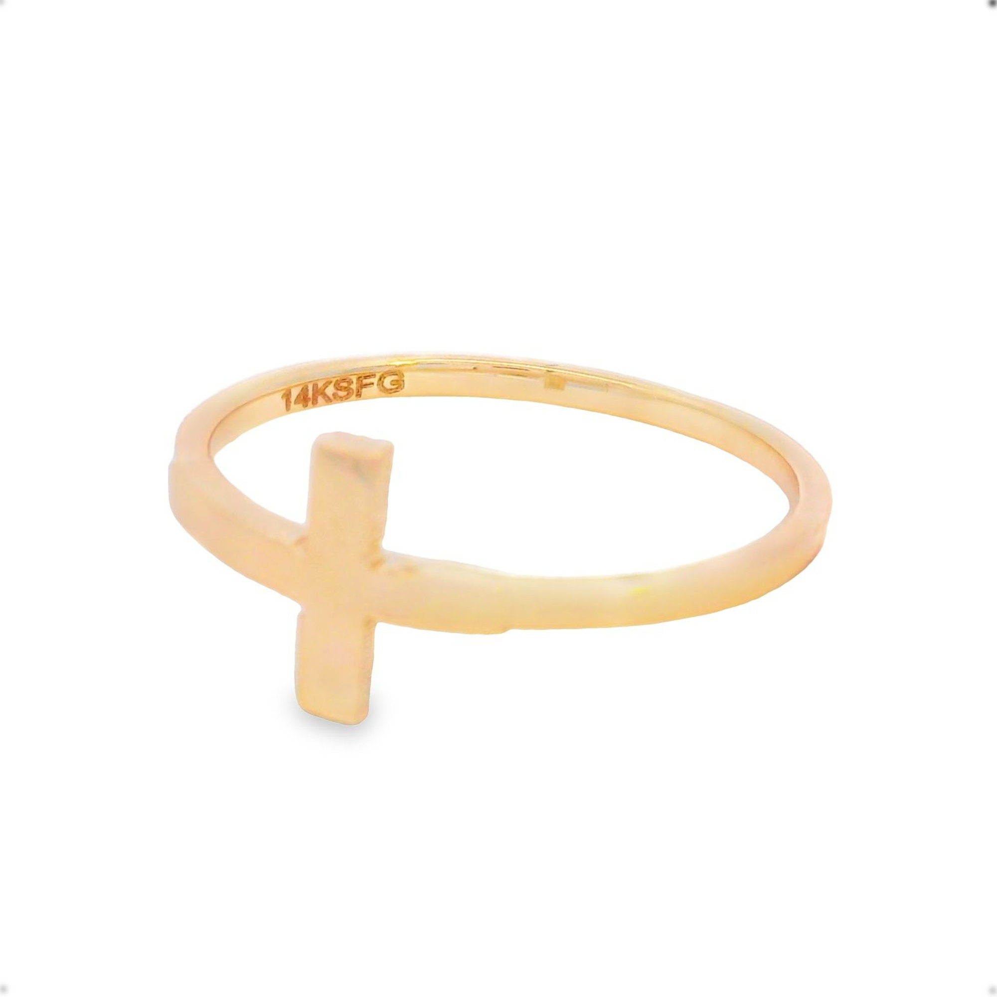 14k Solid Gold Cross Ring, High Polished, Religious Holy Ring
