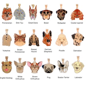 14k Solid Gold Dog Pendant Hand-Painted Canine Charm Collection- Personalized Pet Memorial Pendant- Pomeranian, Bull Dog, Labrador, Pug, Etc