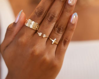 14k Solid Gold Cross Ring, High Polished, Religious Holy Ring