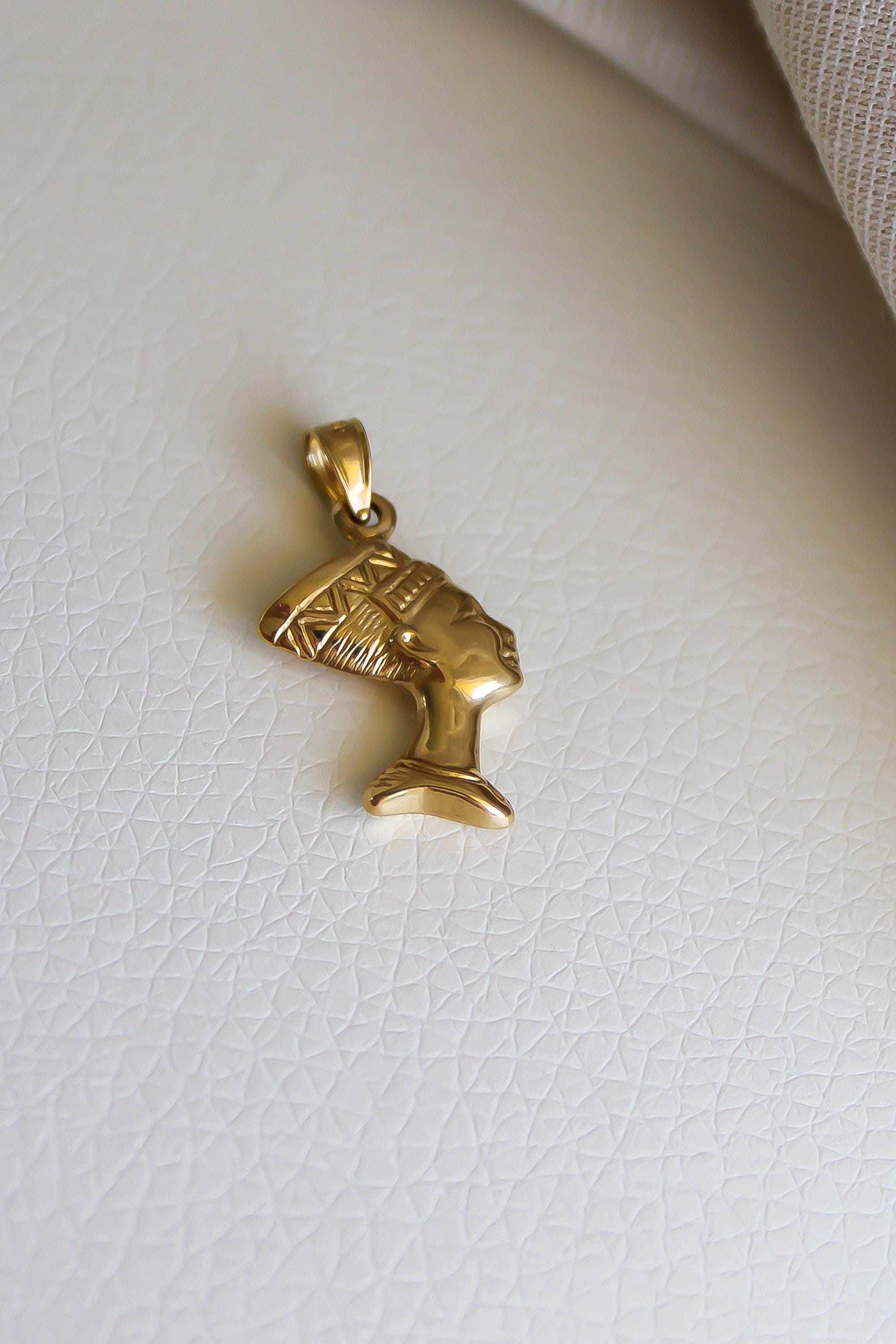 14k Yellow Gold Egyptian Queen Nefertiti Pendant - Made In USA (No Stone)