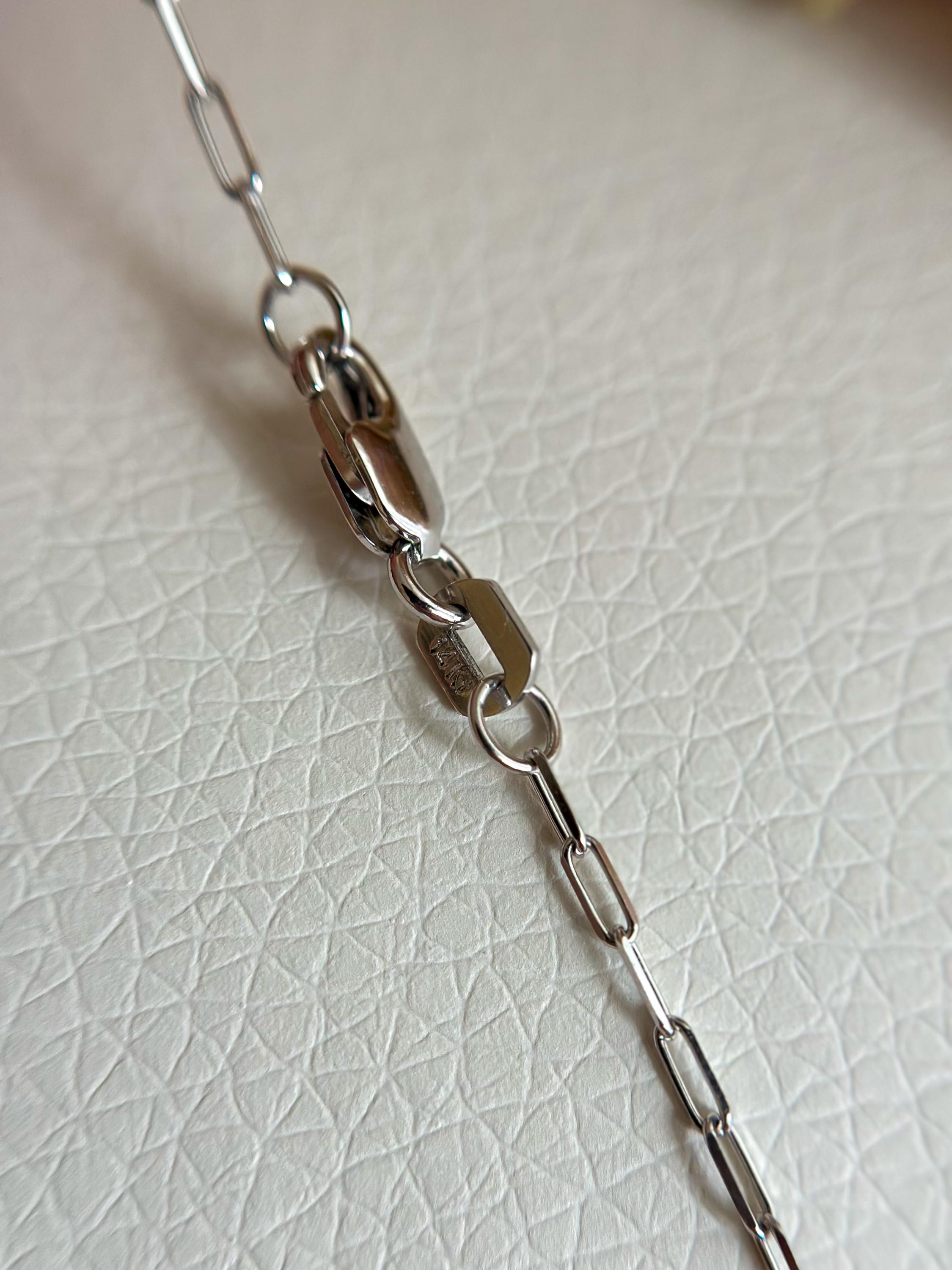 14k SOLID WHITE Gold Paper Clip Chain 1.5mm Paper Clip Necklace 16