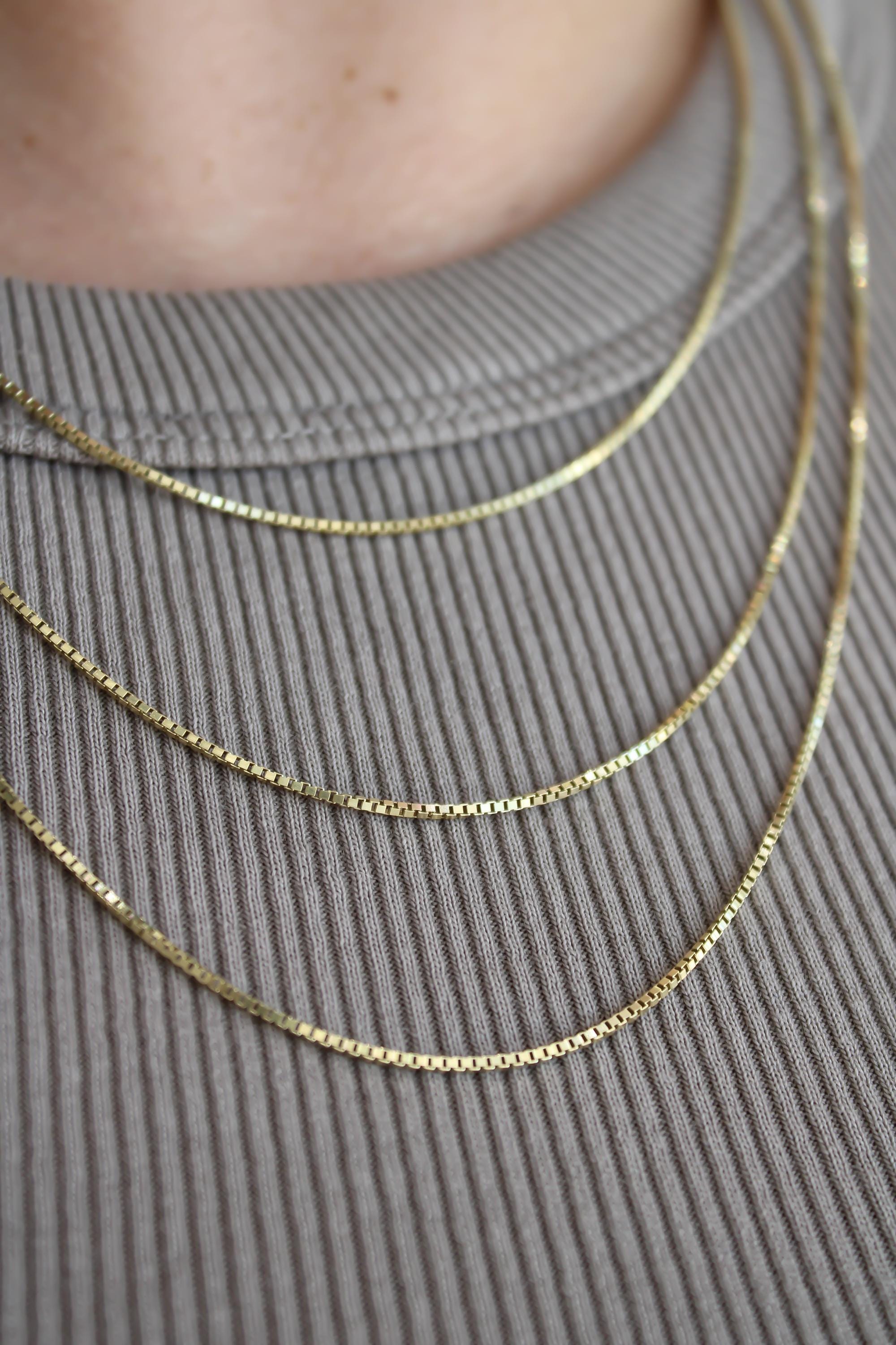 14k SOLID Gold Box Chain 1.2mm Necklace 18
