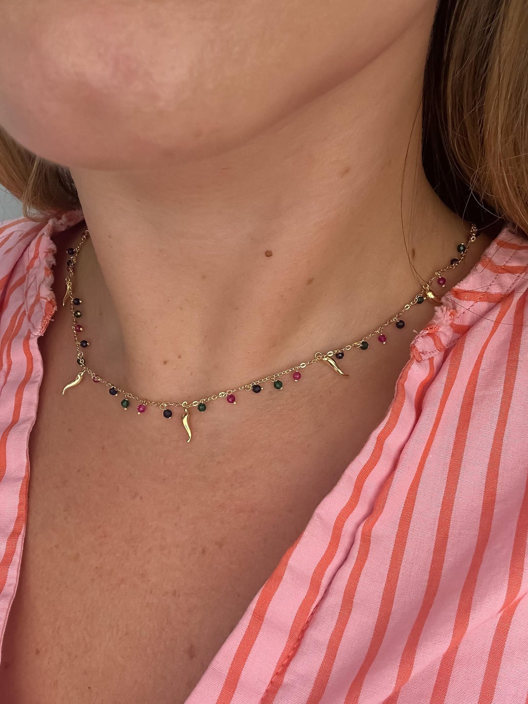 14k Solid Gold Italian Horn Cornicello, Cornetto Necklace, Cable