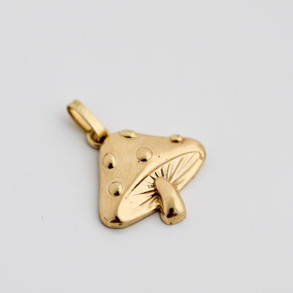 Collar con colgante de hongo de oro macizo de 10 quilates, dije delicado, regalo sutil para ella, cumpleaños, aniversario, joyería minimalista, sello de 10k
