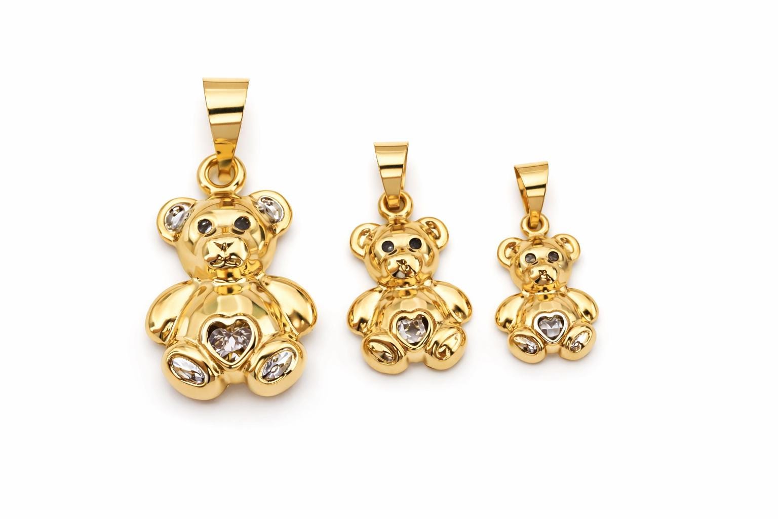 14k Solid Gold Bear Necklace for Women, CZ Heart Pendant, Teddy Bear Charm, 585 Yellow Heart Jewelry, Gold Love Necklace, Valentines Gift