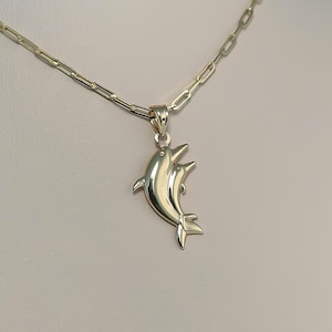 14k Solid Gold Dolphin Pendant, Dolphin Necklace, Dainty Fish Charm, Summer, Sea, Beach Collection, Yellow Gold, Gift for Her, 585 Yellow