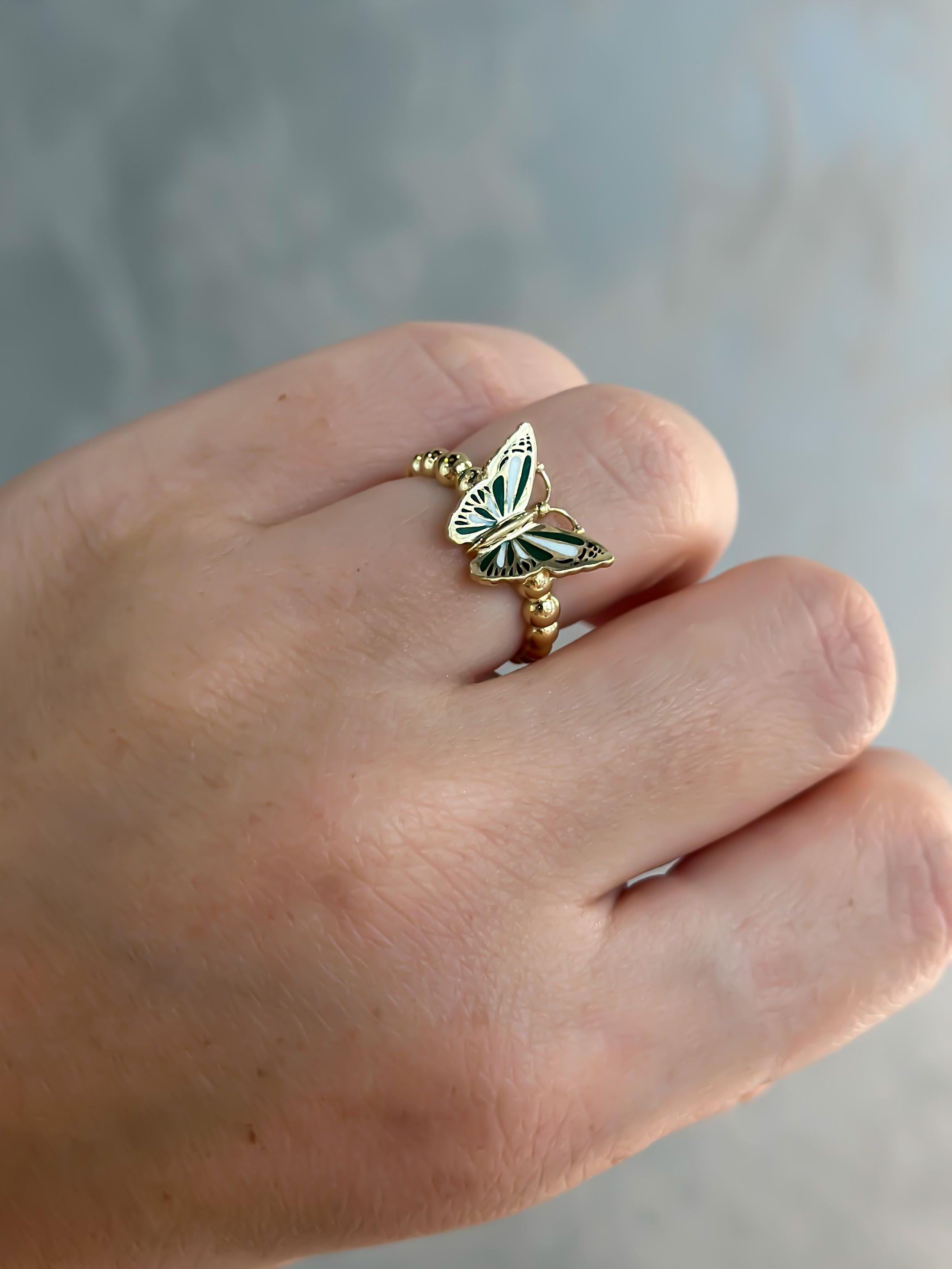 14k Solid Gold Butterfly Ring, Animal Ring - Gift for Women, Wife