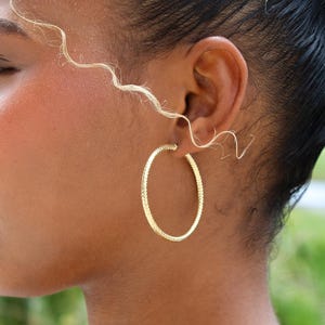10k Solid Gold Hoops, Big Textured Earrings, Real Gold Earrings, Minimalist Hoops, Gift for Her, Yellow Gold, Latch Back, 46mm