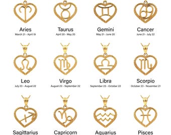 14k Solid Gold, Zodiac Moon Pendant, Necklace, Zodiac Shapes Charm, Astrology, Horoscope Necklace, Custom Zodiac Gemini, Gift for Her, Him