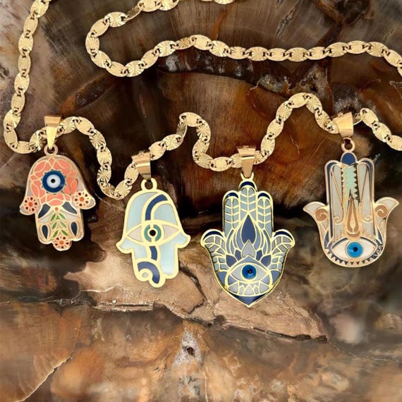 Lucchetta - 585 Gold Hamsa Fatima Hand Pendant, 0.47x0.66in - Faith And Protection - Women's Charms And Pendants Jewellery - Made In Italy - Foto 3