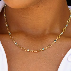 14k Solid Gold Evil Eye Halskette, EINSTELLBAR 16 bis 17 &quot;Geschenk für Frauen, Sie, Schutz Schmuck, 585 Gelbgold, Oval, Echtheitsstempel