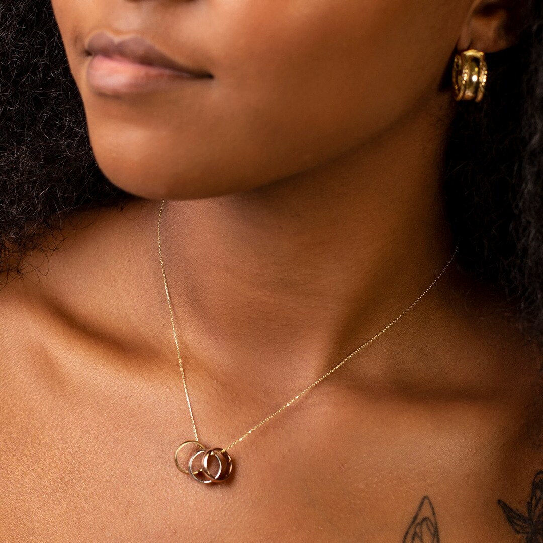 Three Rings Necklace Rose and White Gold Necklace Layering Necklace