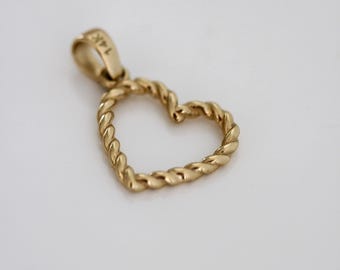 14k Solid Gold Heart Necklace for Women, Twisted Heart Pendant Necklace, 585 Yellow Gold Heart Jewelry, Gold Love Necklace, Valentines Gift