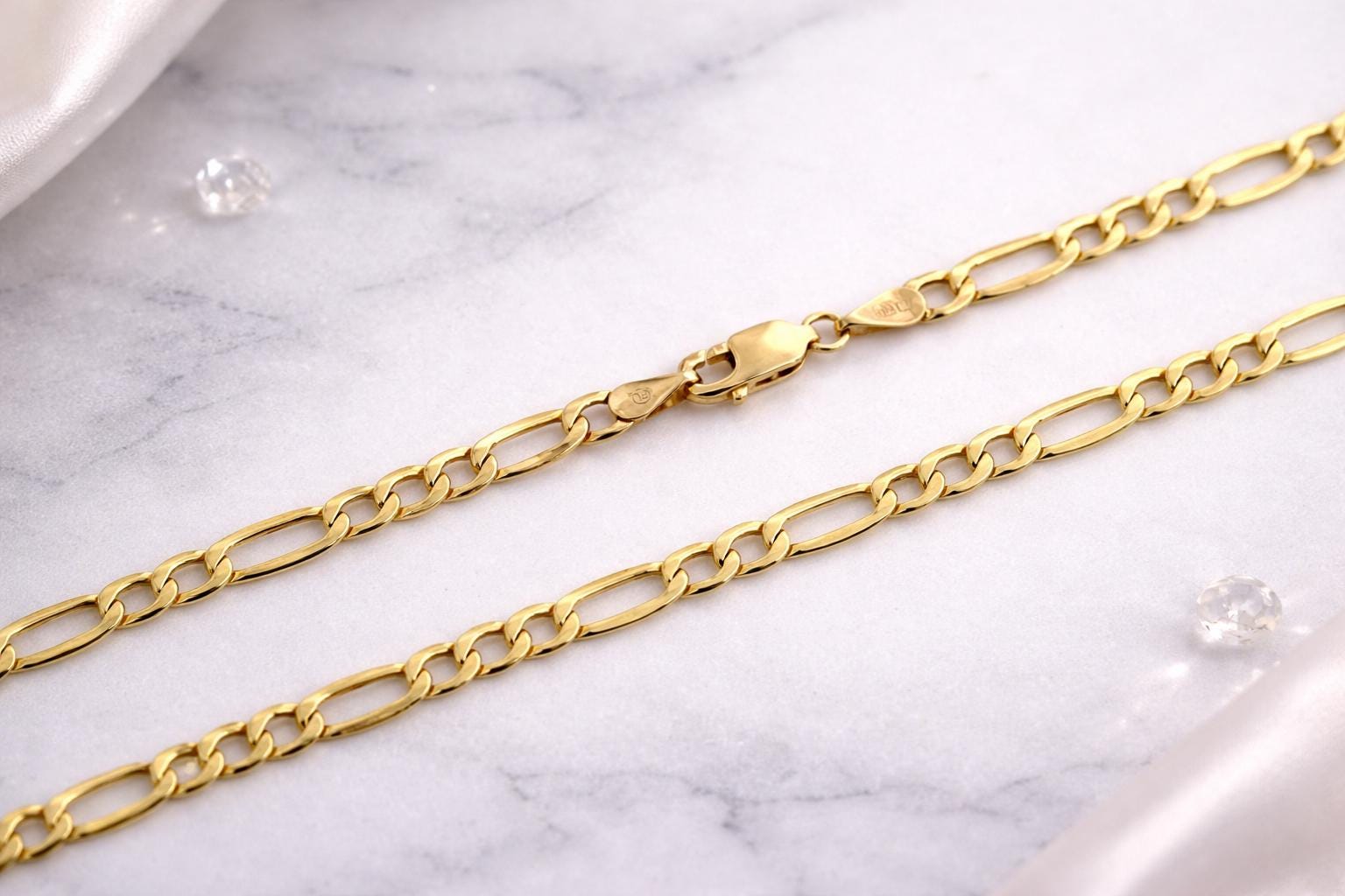 10Kソリッドゴールド フィガロチェーン カーブリンク 4mm ネックレス