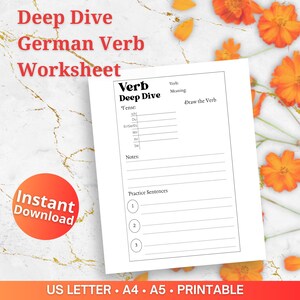 German Verb Deep Dive Worksheet | Printable | Instant Download