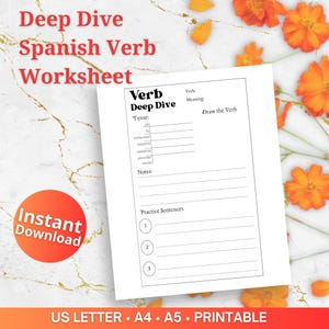 Spanisches Verb Deep Dive Arbeitsblatt | Druckbar | Sofort Download