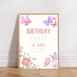 Affiche bienvenue anniversaire ou baptême personnalisée - Thème Butterfly