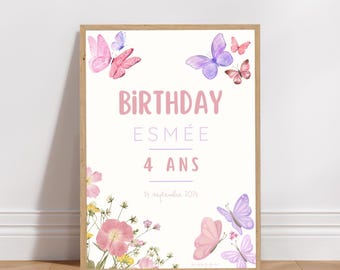 Personalized birthday or christening welcome poster - Butterfly theme