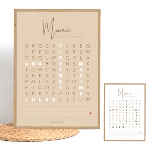 Affiche prénoms mots mêlés personnalisée - Cadeau mamie