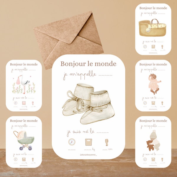 Carte bienvenue bébé - Annonce naissance bébé - Carte décorative personnalisée